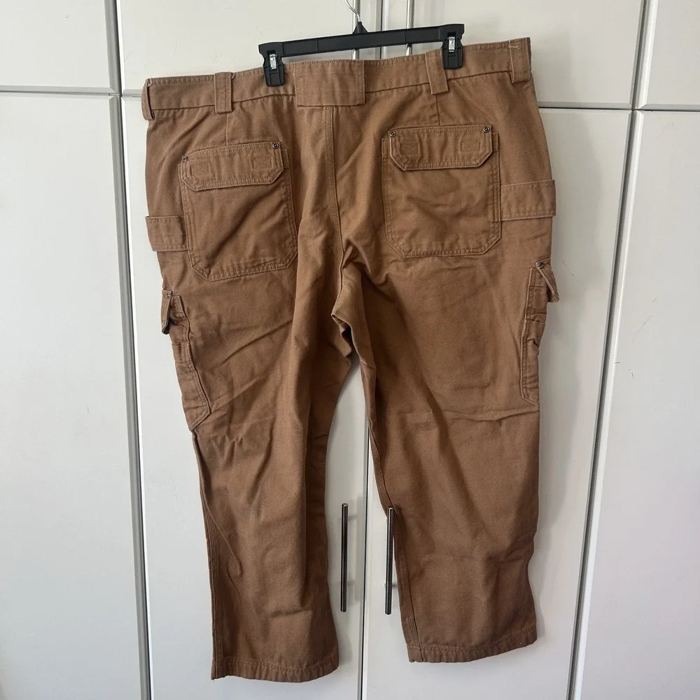 Duluth Trading Co Fire Hose Relaxed Fit Cargo Pants Mens 48x32 Brown Canvas Work